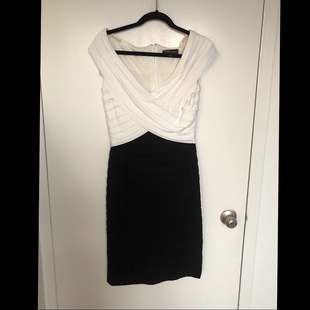 Tadashi Shoji cocktail dress white and black